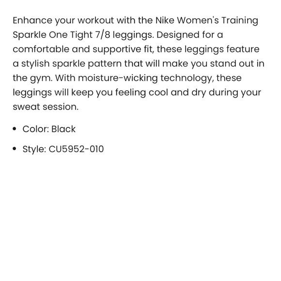 Nike One Sparkle Tight 7/8 Leggings Black Dri-Fit Women’s Medium NWT - Picture 6 of 16